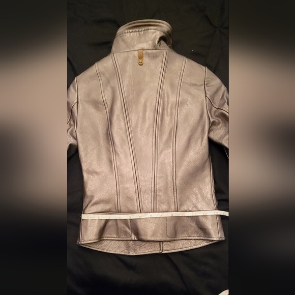 Mackage Aritzia Metallic Gunmetal Pewter lambskin leather motorcycle jacket xxxs - Picture 12 of 12